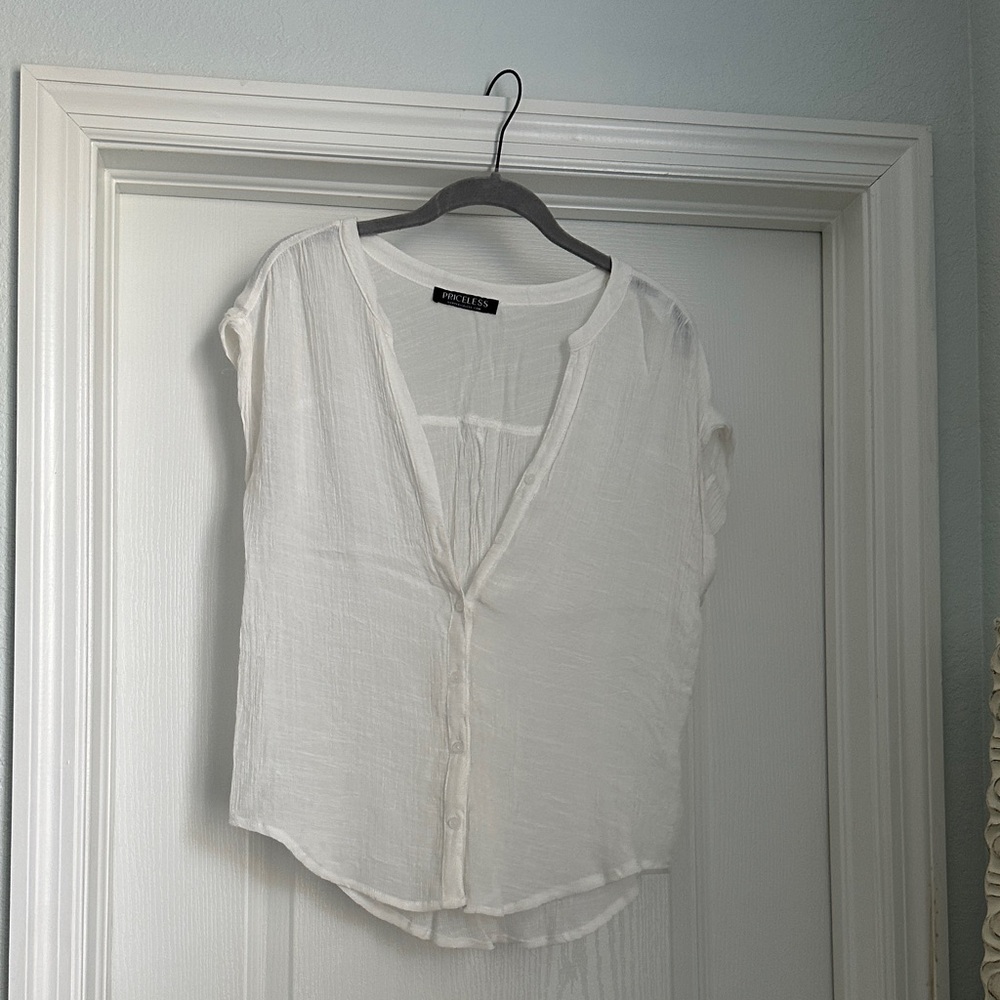 Lightweight White Gauze Button-Front Blouse